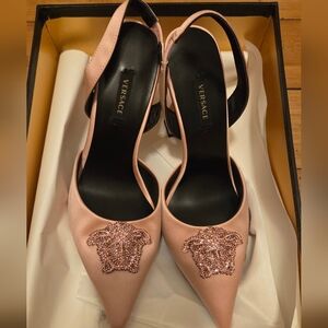 Versace Pink Embellished Medusa Women's Shoes - Brand NEW